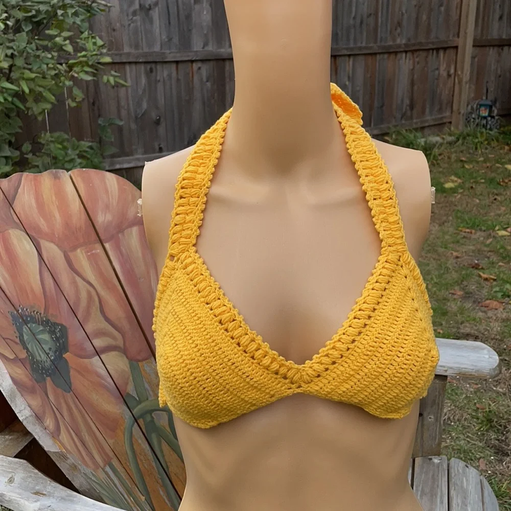 Handmade Crochet Bikini Top 100% Cotton Adjustable M-L-XL